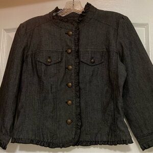 Cute SANDRO PETITE Black Denim Ruffled Jacket Size PS